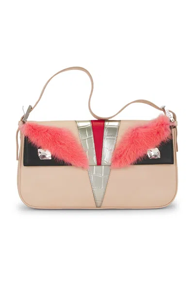 Pre-owned Fendi Monster Baguette Shoulder Bag In Neutral