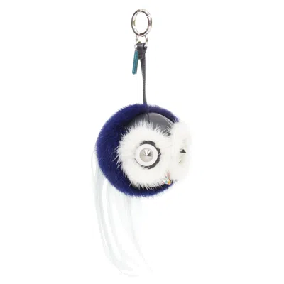 Pre-owned Fendi Monster Birgami Bird Cream Blue Fur Owl Bag Charm In White