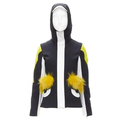 Pre-owned Fendi Monster Bug Eye Black Yellow Fur Trim Ski Jacket It38 Xs