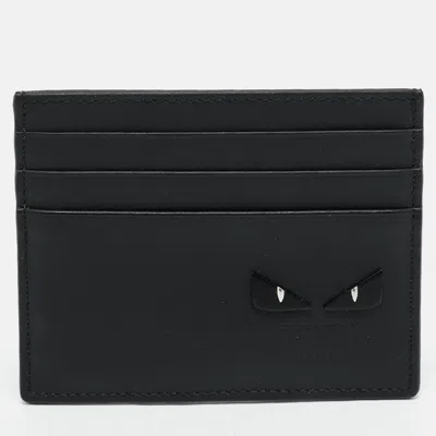 Pre-owned Fendi Monster Eyes Black Leather Card Holder