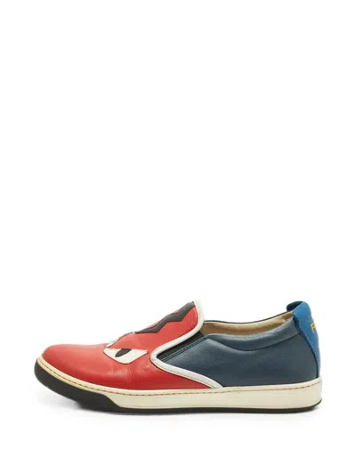 Pre-owned Fendi Monster Eyes Leather Sneakers In Red