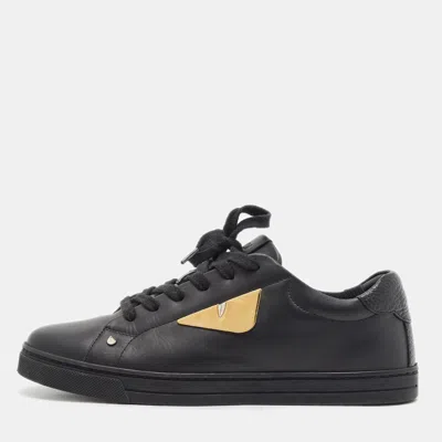Pre-owned Fendi Monster Eyes Size 38 Black Leather Low Top Sneakers