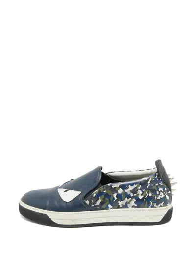 Pre-owned Fendi Monster Eyes Slip-on Sneakers In Blue