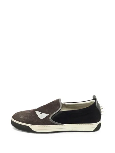 Pre-owned Fendi Monster Eyes Slip-on Sneakers In Brown