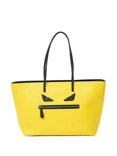 Pre-owned Fendi Monster Eyes Tote Bag In Yellow
