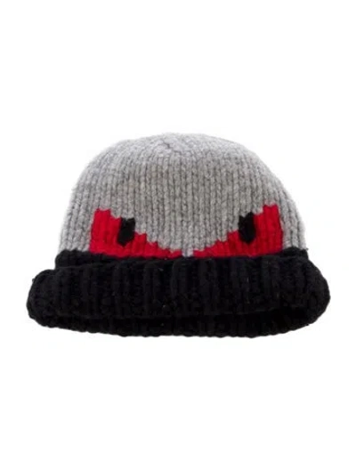 Pre-owned Fendi Monster Eyes Wool Beanie In Gray