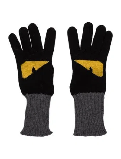 Pre-owned Fendi Monster Eyes Wool Gloves In Black