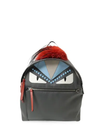 Pre-owned Fendi Monster Fur-trim Backpack In Grey