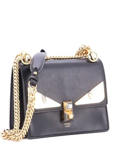 Pre-owned Fendi Monster Kan I Bag Leather Small Shoulder Bag In Black