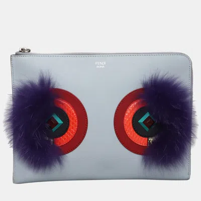 Pre-owned Fendi Monster Light Blue Leather Clutch Bag
