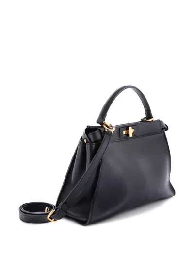 Pre-owned Fendi Monster Peekaboo Bag Leather Regular Satchel In Black