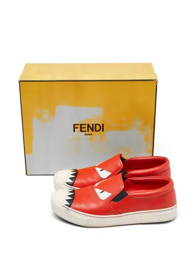 Pre-owned Fendi Monster Slip-on Sneakers In Red