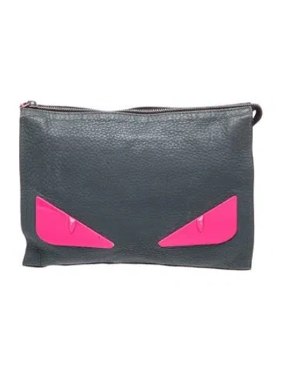Pre-owned Fendi Monsters Clutch In Grey