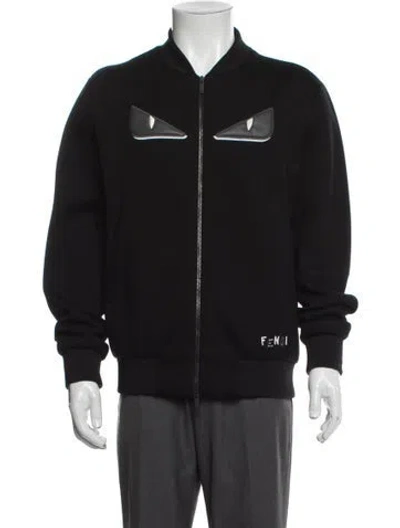 Pre-owned Fendi Monsters Motif Bomber Jacket In Black