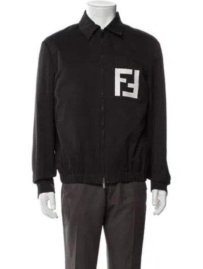 Pre-owned Fendi Monsters Motif Bomber Jacket In Black