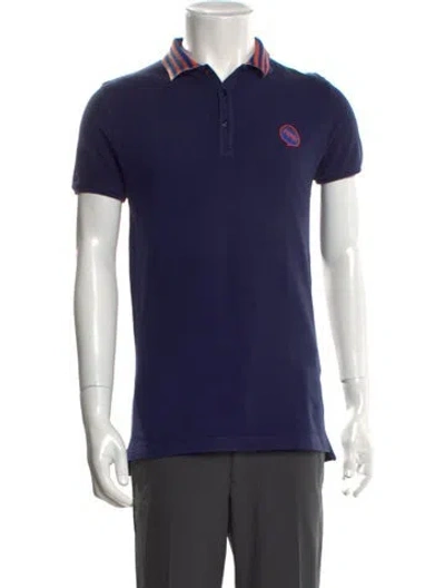 Pre-owned Fendi Monsters Motif Collar Polo Shirt In Blue
