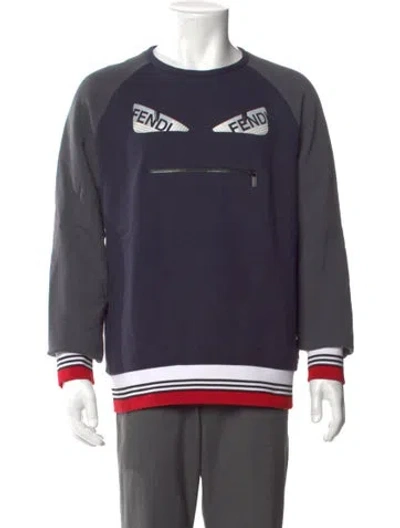 Pre-owned Fendi Monsters Motif Crew Neck Sweatshirt In Blue