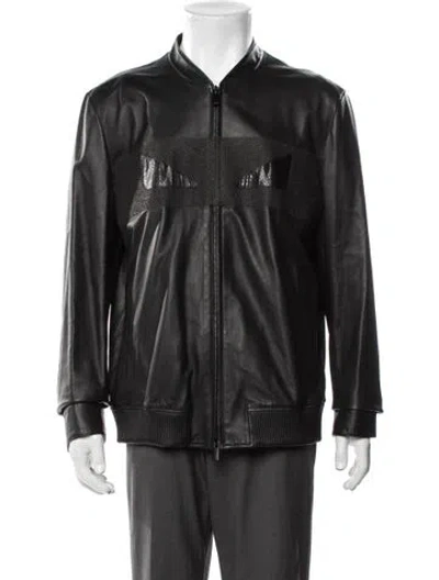 Pre-owned Fendi Monsters Motif Lamb Leather Bomber Jacket In Black