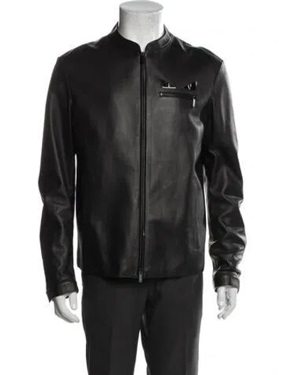 Pre-owned Fendi Monsters Motif Lamb Leather Moto Jacket In Gray