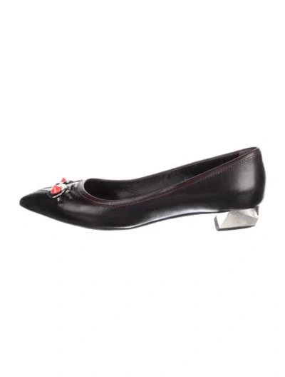 Pre-owned Fendi Monsters Motif Leather Ballet Flats In Black