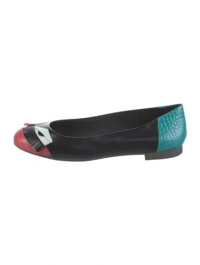 Pre-owned Fendi Monsters Motif Leather Ballet Flats In Green