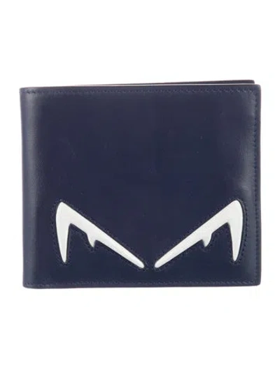 Pre-owned Fendi Monsters Motif Leather Bifold Wallet In Blue