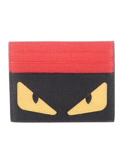 Pre-owned Fendi Monsters Motif Leather Card Holder In Black