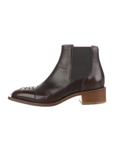 Pre-owned Fendi Monsters Motif Leather Chelsea Boots In Brown