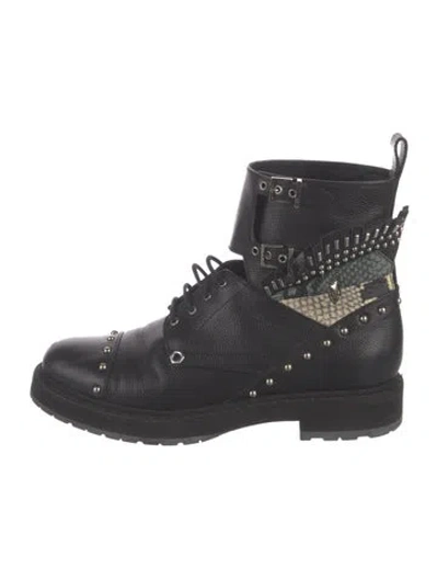 Pre-owned Fendi Monsters Motif Leather Combat Boots In Black