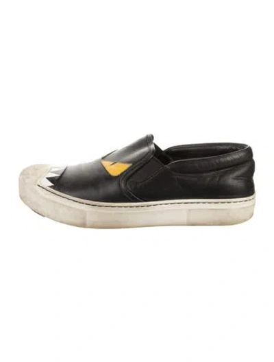 Pre-owned Fendi Monsters Motif Leather Espadrilles In Black