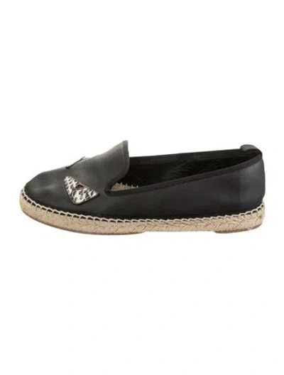 Pre-owned Fendi Monsters Motif Leather Espadrilles In Black