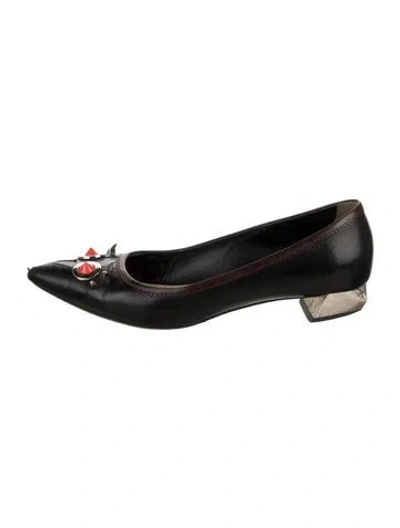 Pre-owned Fendi Monsters Motif Leather Flats In Black