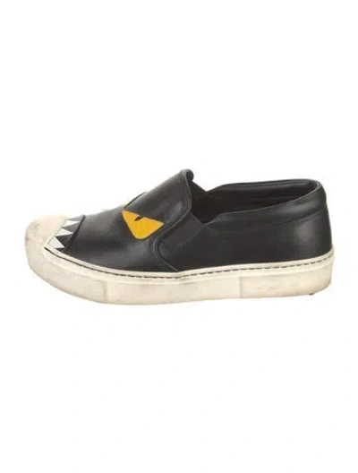 Pre-owned Fendi Monsters Motif Leather Flats In Black