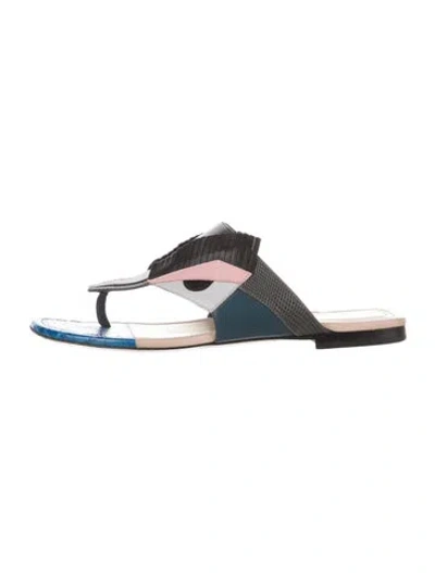 Pre-owned Fendi Monsters Motif Leather Flip Flops In Black