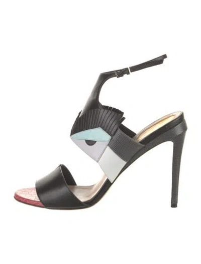 Pre-owned Fendi Monsters Motif Leather Gladiator Sandals In Black