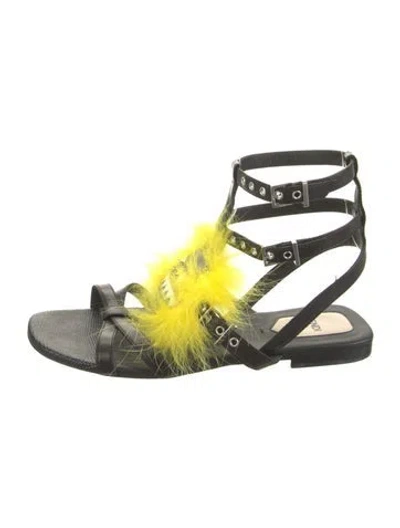 Pre-owned Fendi Monsters Motif Leather Gladiator Sandals In Black/yellow