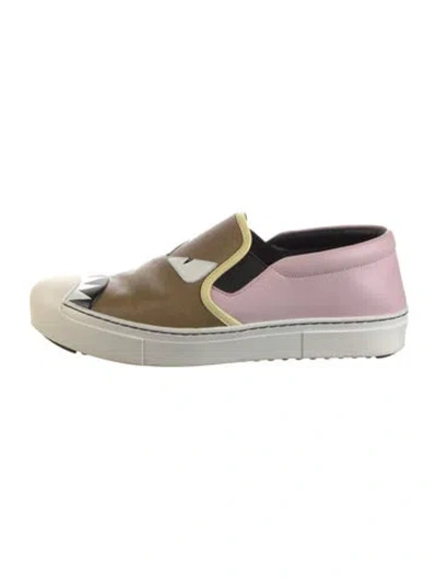 Pre-owned Fendi Monsters Motif Leather Loafers In Brown