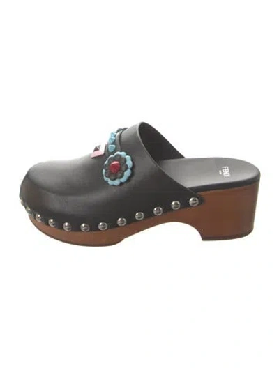 Pre-owned Fendi Monsters Motif Leather Mules In Black