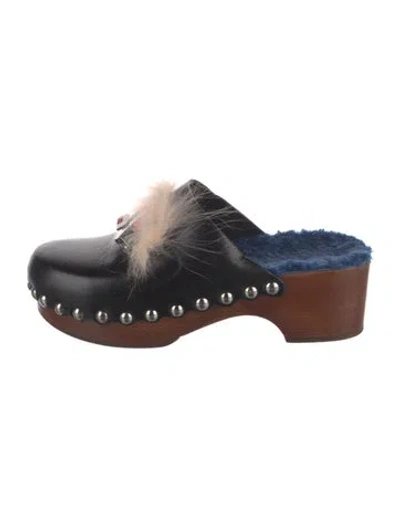 Pre-owned Fendi Monsters Motif Leather Mules In Black