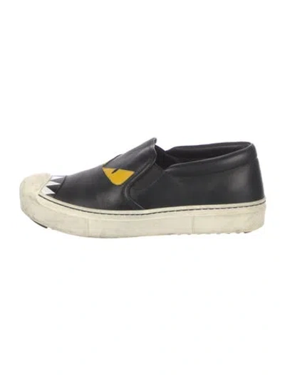 Pre-owned Fendi Monsters Motif Leather Sneakers In Black
