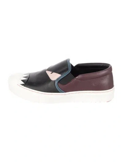 Pre-owned Fendi Monsters Motif Leather Sneakers In Black