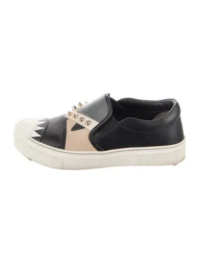 Pre-owned Fendi Monsters Motif Leather Sneakers In Black