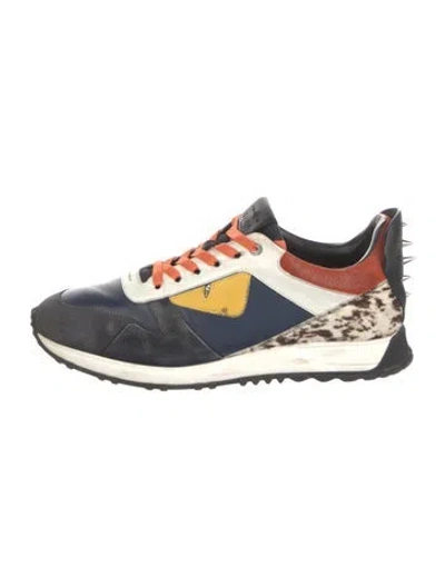 Pre-owned Fendi Monsters Motif Leather Sneakers In Blue