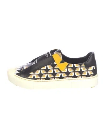 Pre-owned Fendi Monsters Motif Leather Sneakers In Blue