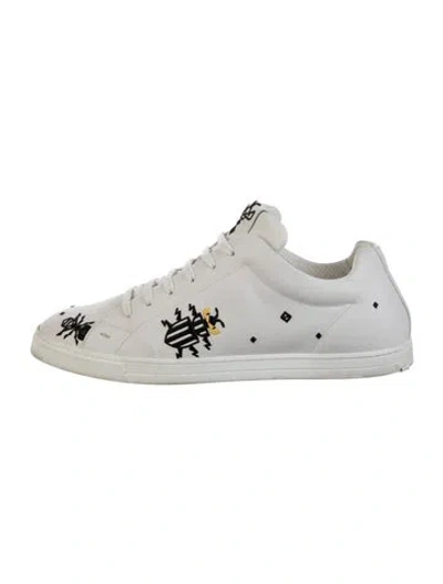 Pre-owned Fendi Monsters Motif Leather Sneakers In White