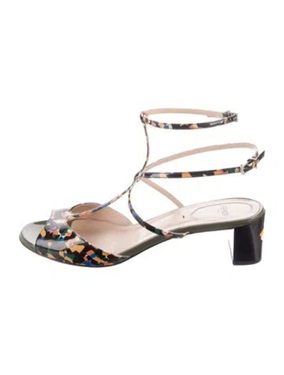 Pre-owned Fendi Monsters Motif Patent Leather Gladiator Sandals In Multi
