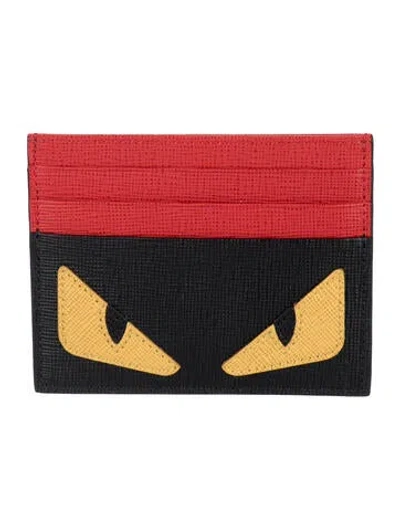 Pre-owned Fendi Monsters Motif Saffiano Leather Card Holder W/ Tags In Black