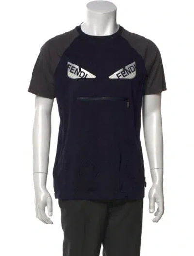 Pre-owned Fendi Monsters Motif Short Sleeve Shirt In Blue