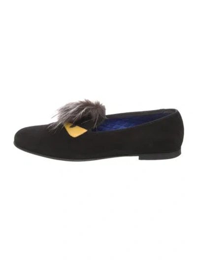 Pre-owned Fendi Monsters Motif Suede Loafers In Black
