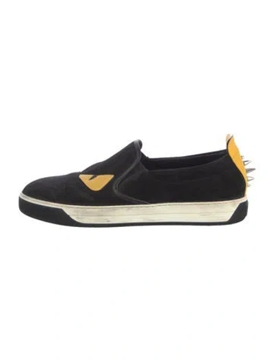 Pre-owned Fendi Monsters Motif Suede Sneakers In Black